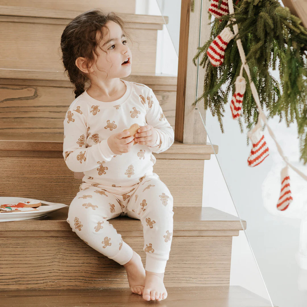 Pyjama 2 Pièces en Coton Biologique, Bonhommes en Pain d'Épices Rosé