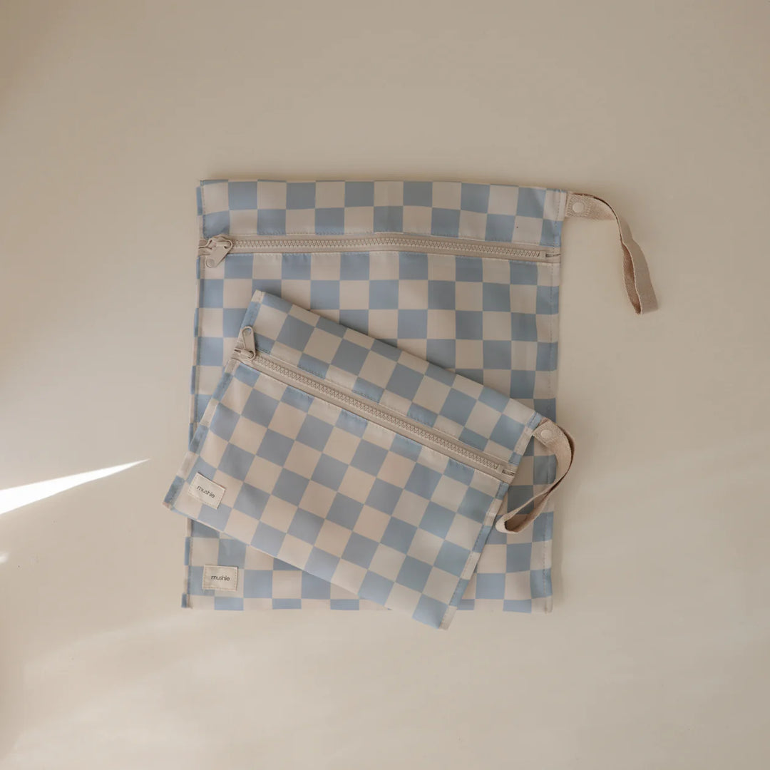 Set of 2 Water Resistant Wet Bag, Blue Check