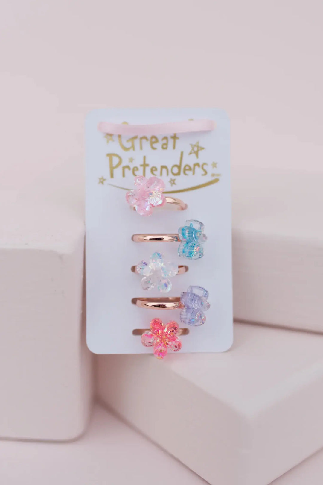 Set Of 5 Rings, Shimmer Flowers