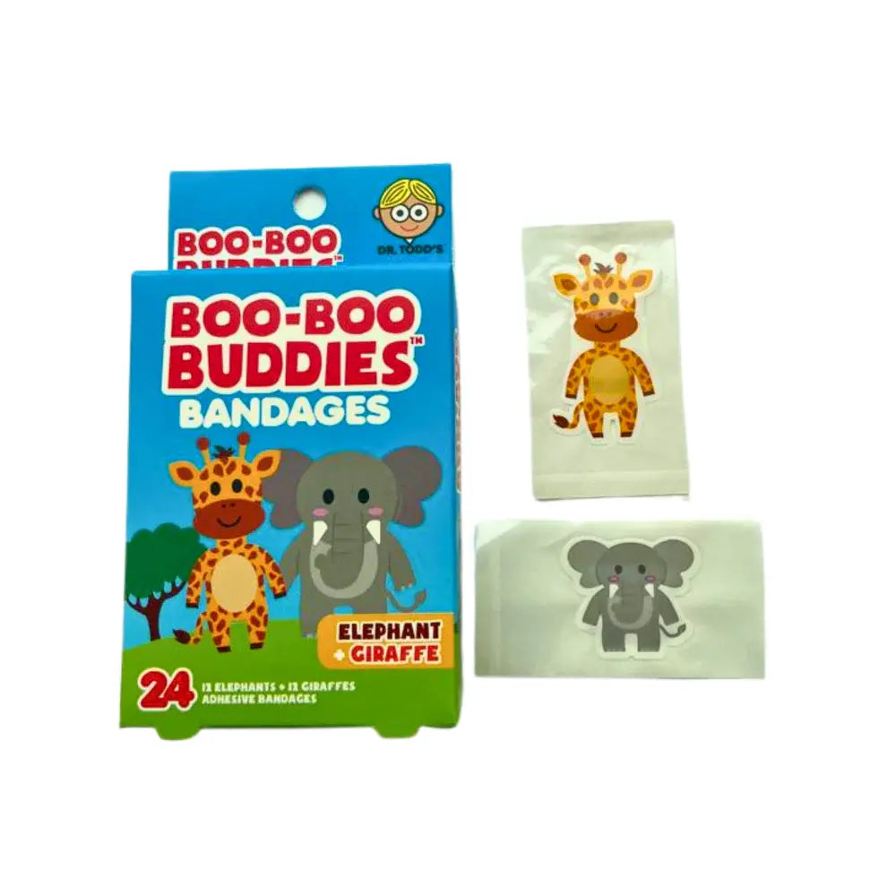 Boo-Boo Buddies - 24 Sterile Adhesive Bandages Set, Elephant and Giraffe