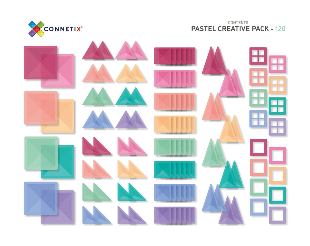 Connetix - Building Set with Magnetic Tiles, 120 Pieces Pastel Creative Pack