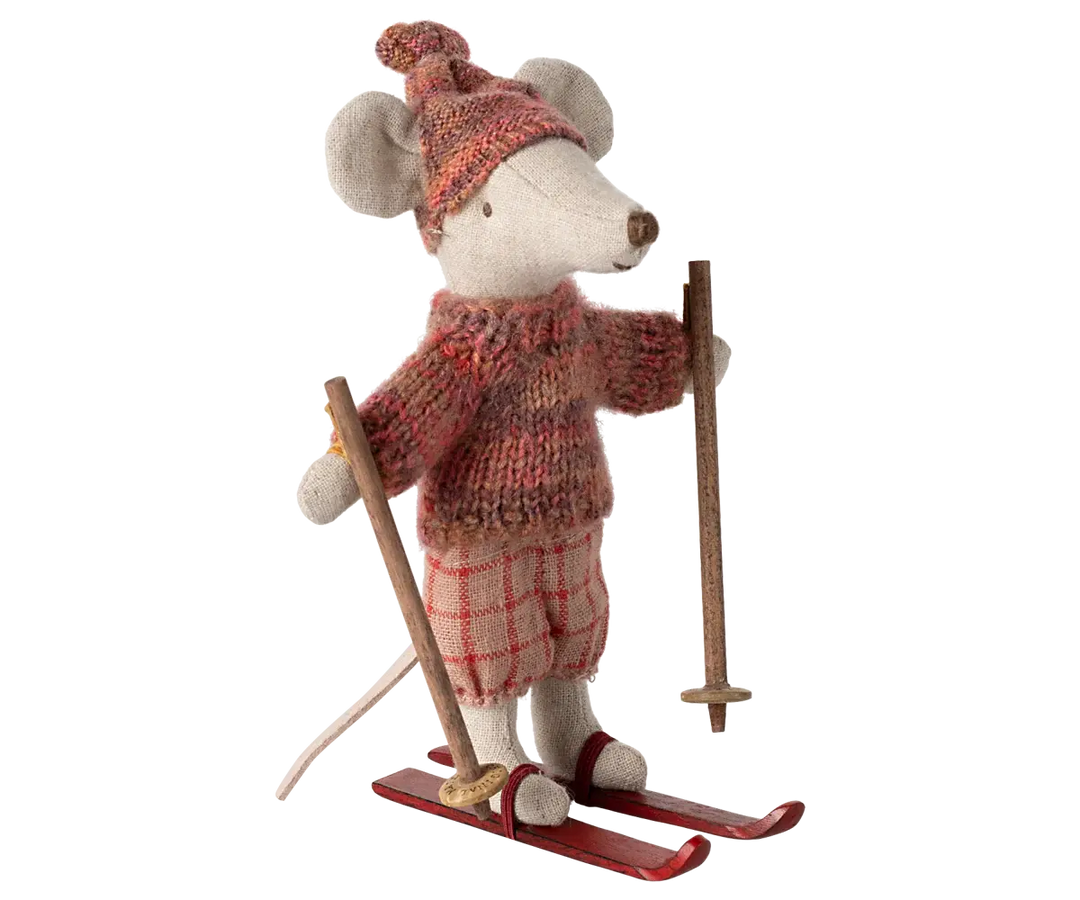 Maileg - Souris d'Hiver avec Ski, Grande Soeur Souris, Rose