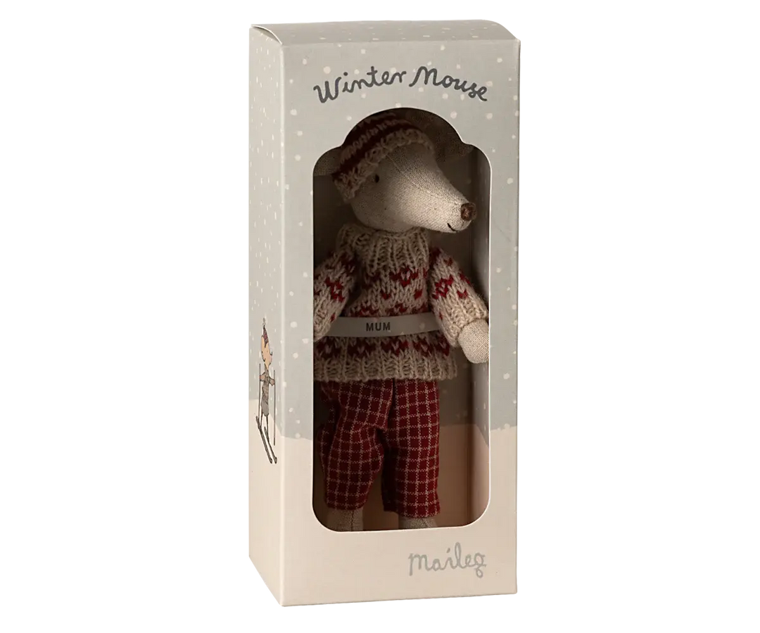 Maileg - Souris d'Hiver avec Ski, Maman Souris, Rouge