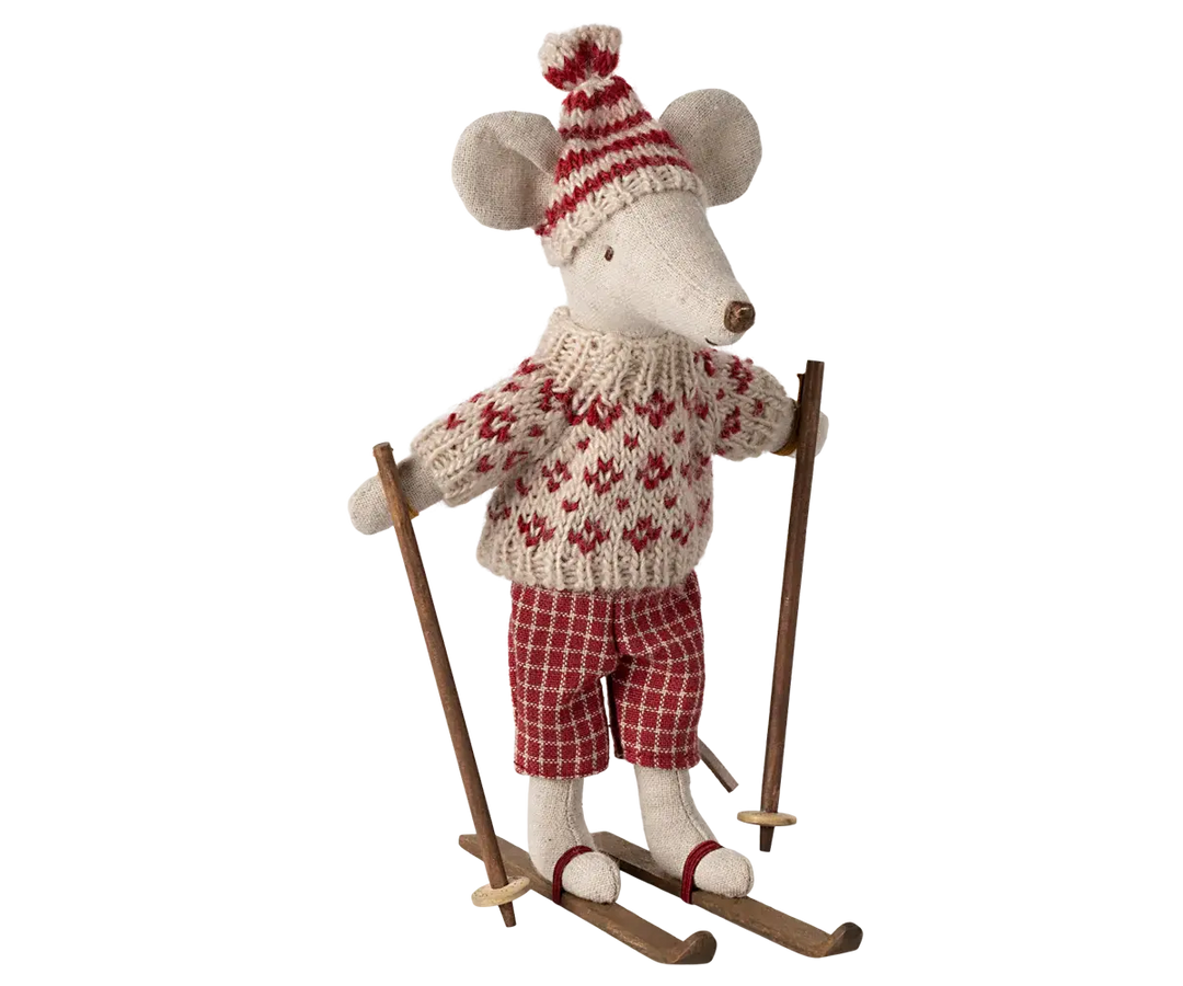 Maileg - Souris d'Hiver avec Ski, Maman Souris, Rouge