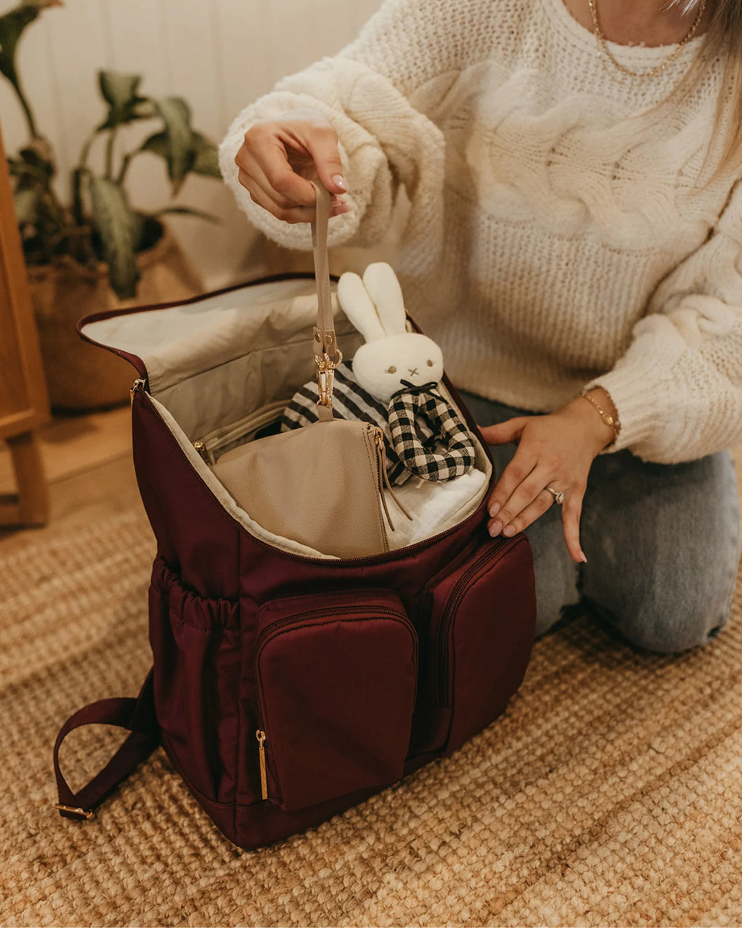 OiOi - Nylon Nappy Backpack, Mulberry and Gold