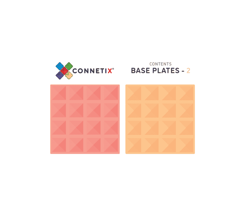 Connetix - Building Set with Magnetic Tiles, 2 Piece Base Plate Pack, Lemon and Peach