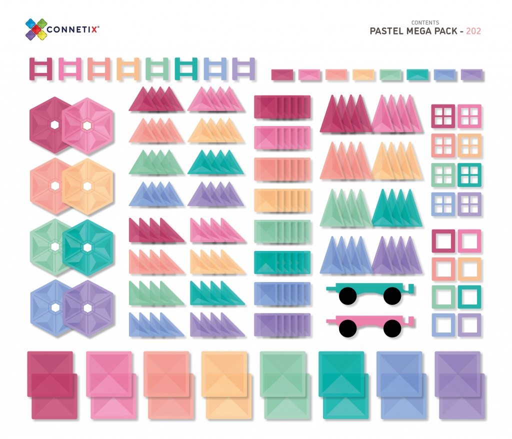 Connetix - Jeu de Construction avec Tuiles Magnétiques, Méga Ensemble Pastel de 202 Pièces