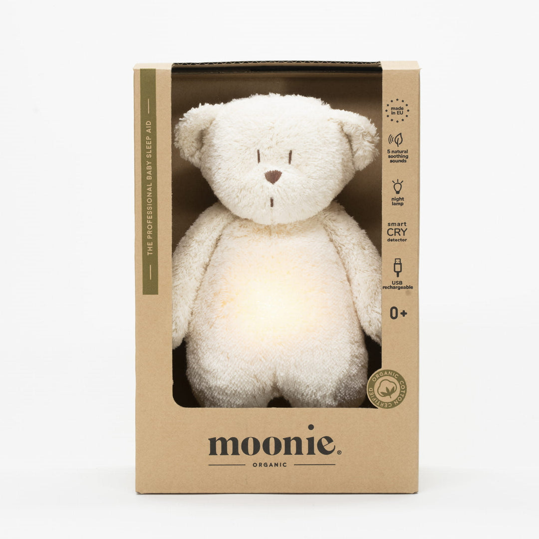 Moonie - Ami Sonore en Coton Biologique avec Veilleuse, Ourson Polaire