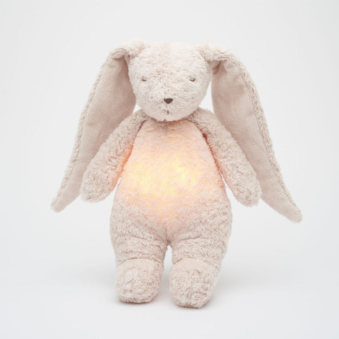 Moonie - Ami Sonore en Coton Biologique avec Veilleuse, Lapin Rose