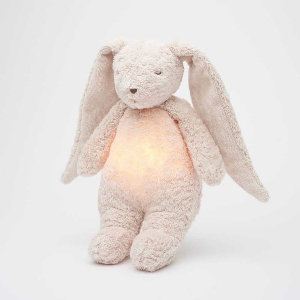 Moonie - Ami Sonore en Coton Biologique avec Veilleuse, Lapin Rose