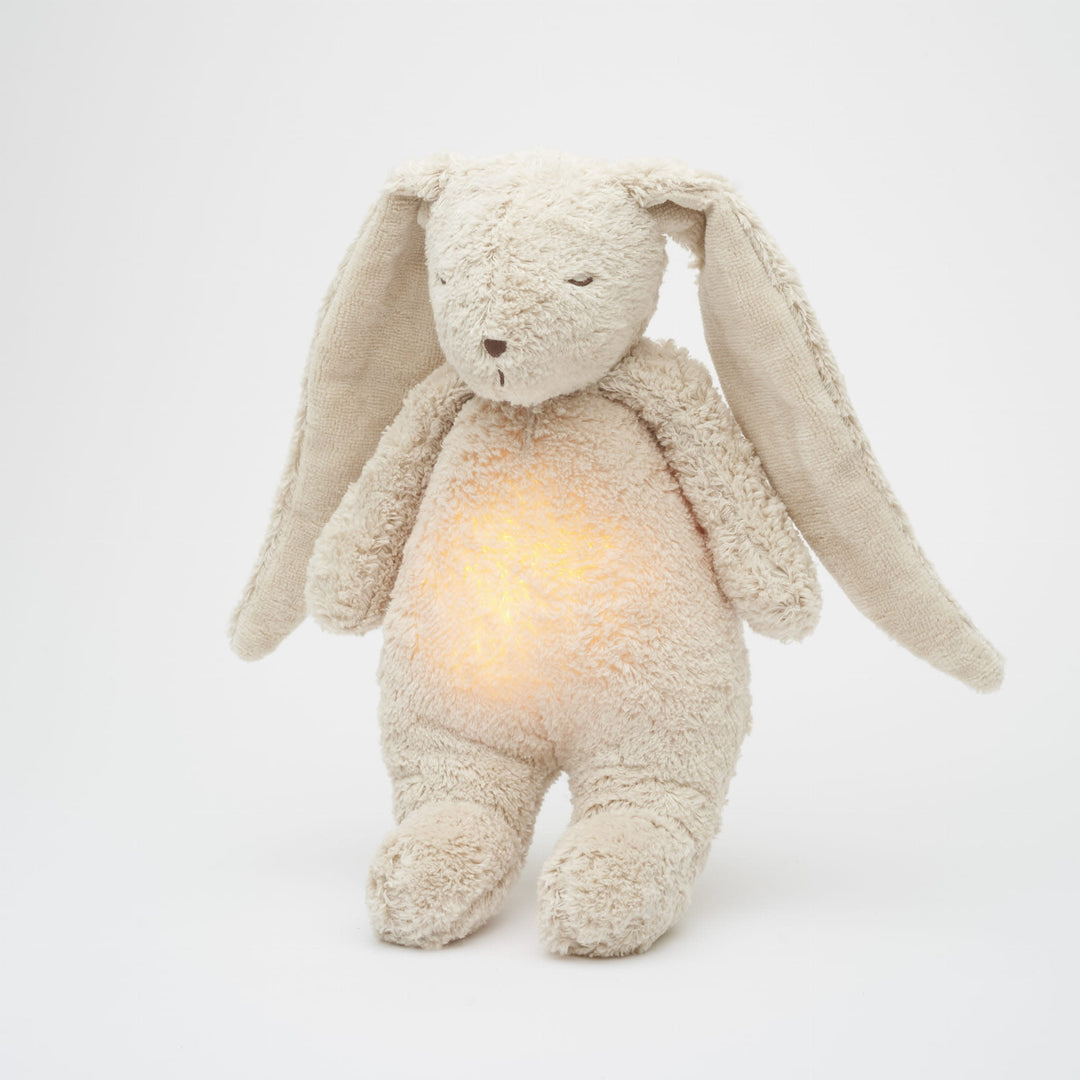 Moonie - Ami Sonore en Coton Biologique avec Veilleuse, Lapin Sable