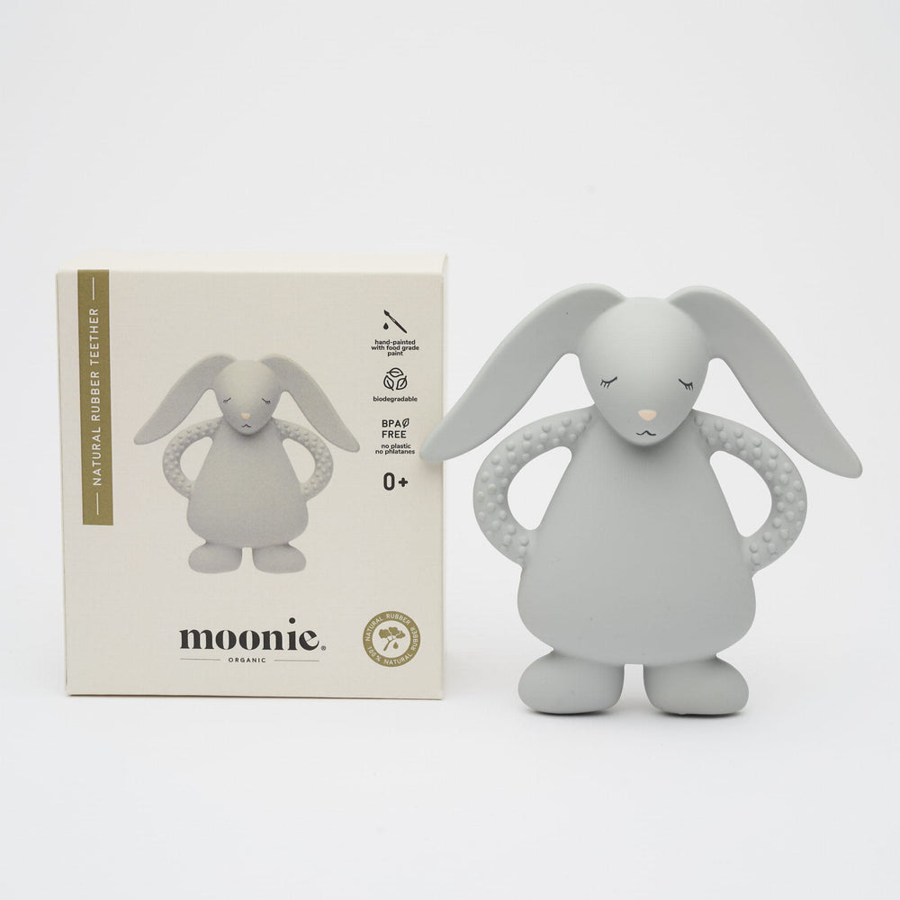 Moonie - Jouet de Dentition en Caoutchouc Naturel, Lapin Argent