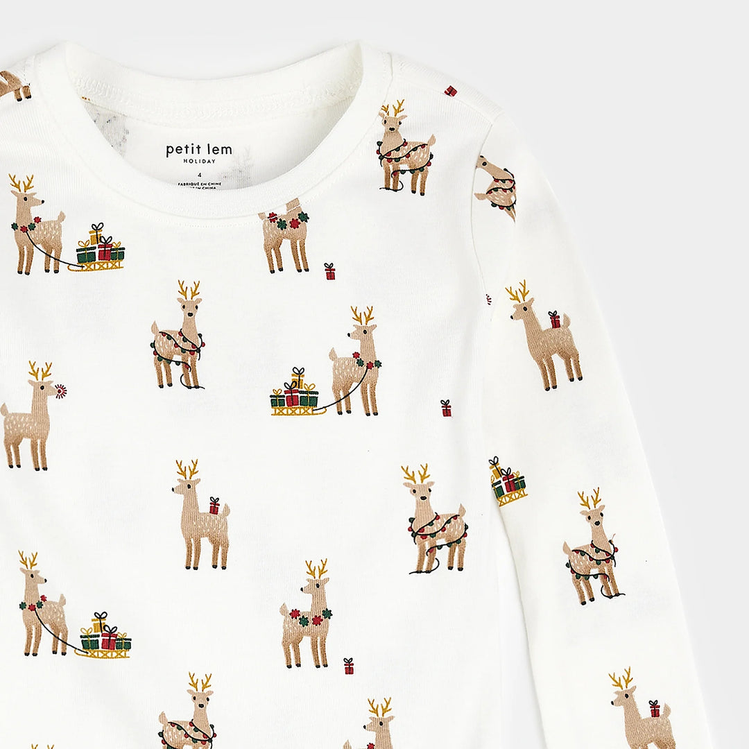 Petit Lem - 2 Pieces Organic Cotton Pajamas, Rudolph and Friends