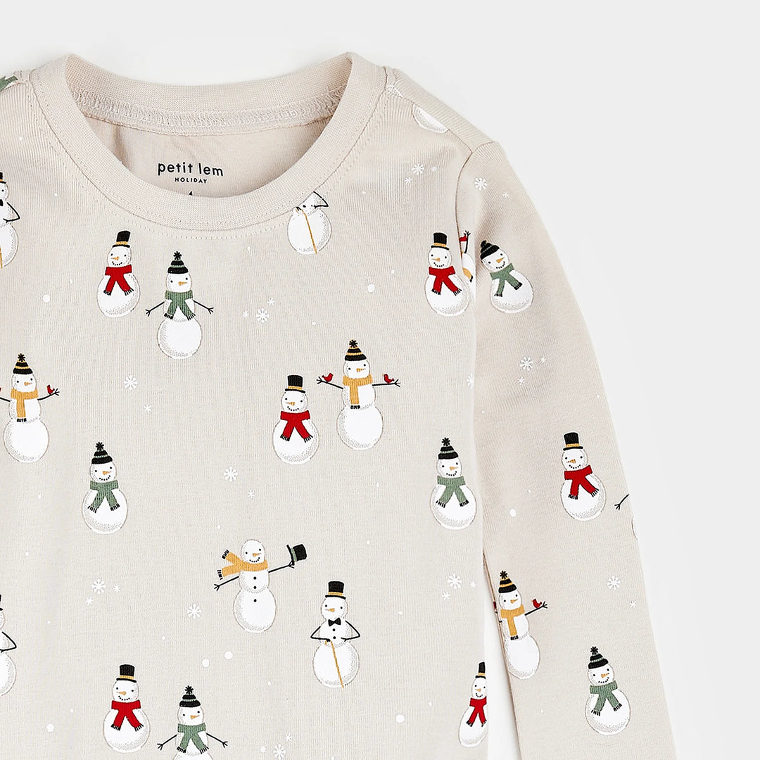 Petit Lem - 2 Pieces Organic Cotton Pajamas, Snowmen