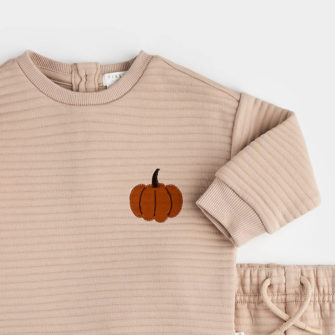 Petit Lem - Quilted Organic Cotton Sweater and Pants, Sand Pumpkin