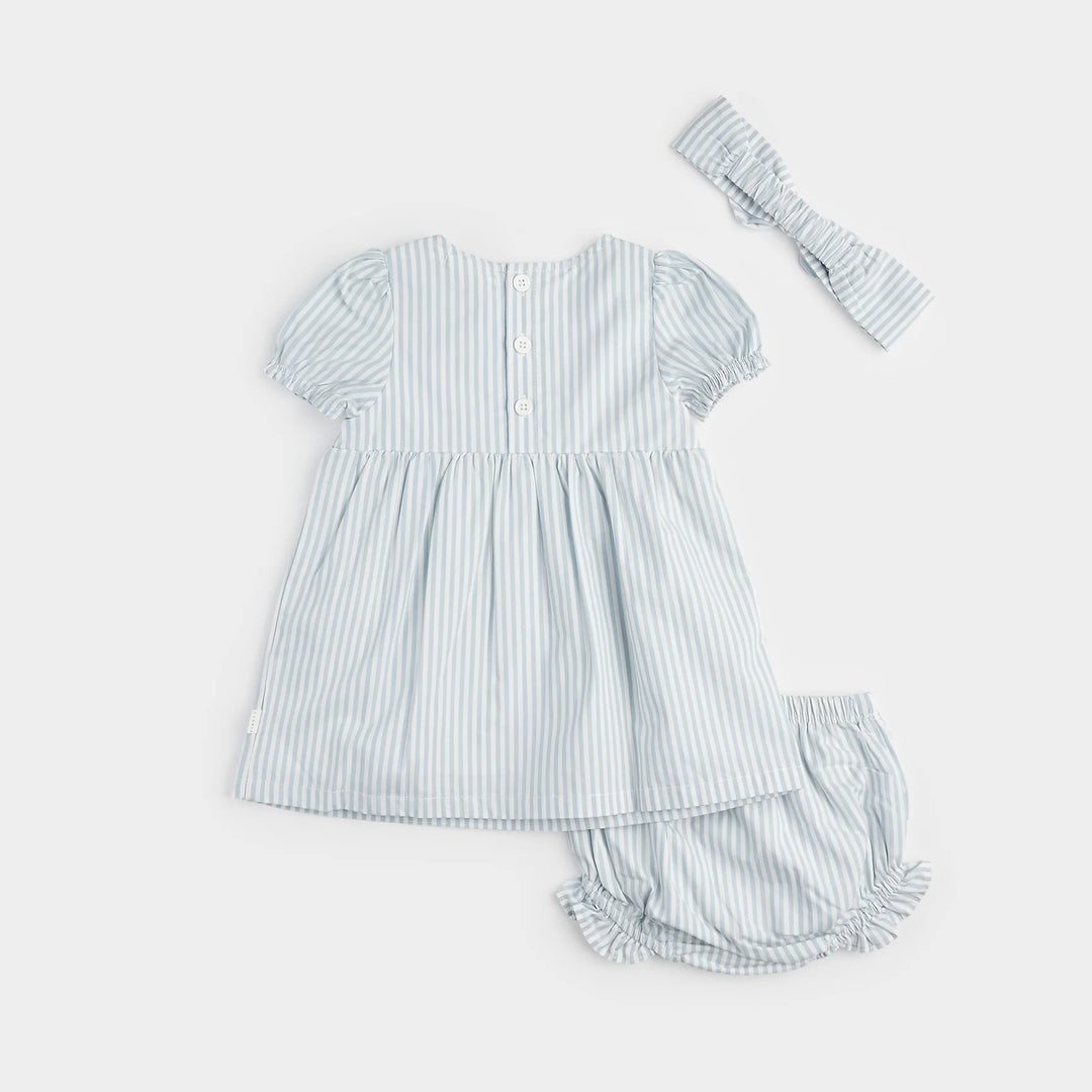 Petit Lem - Ensemble Robe, Culotte Bouffante et Bandeau, Rayé Bleu