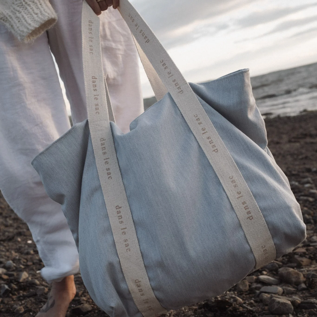 Dans le sac - Grand Sac avec Fermeture Éclair, Bleu Denim