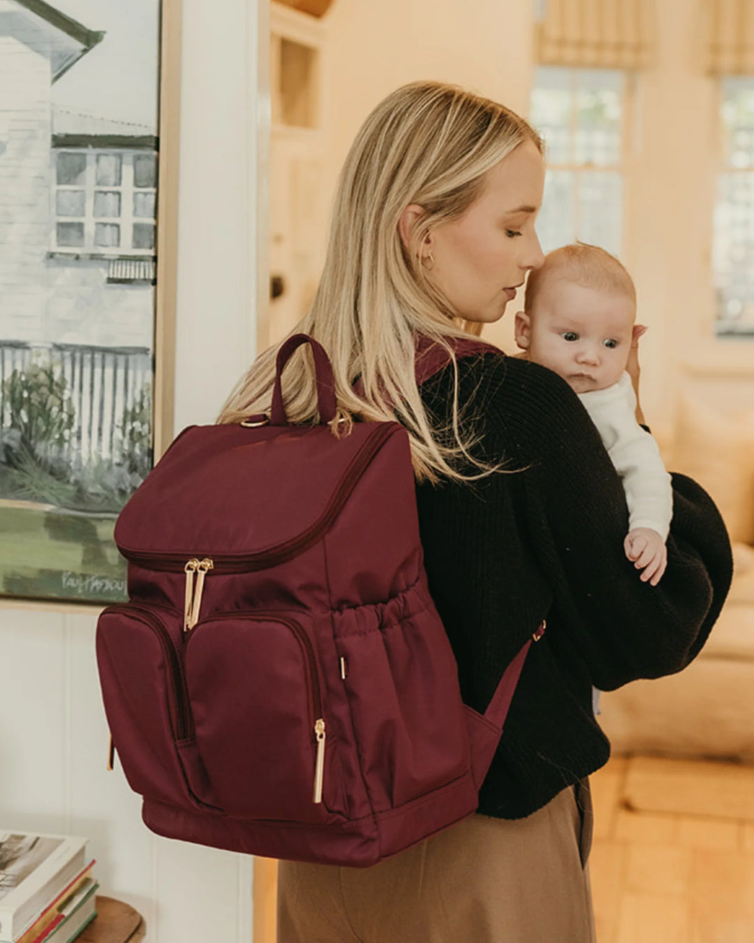 OiOi - Nylon Nappy Backpack, Mulberry and Gold