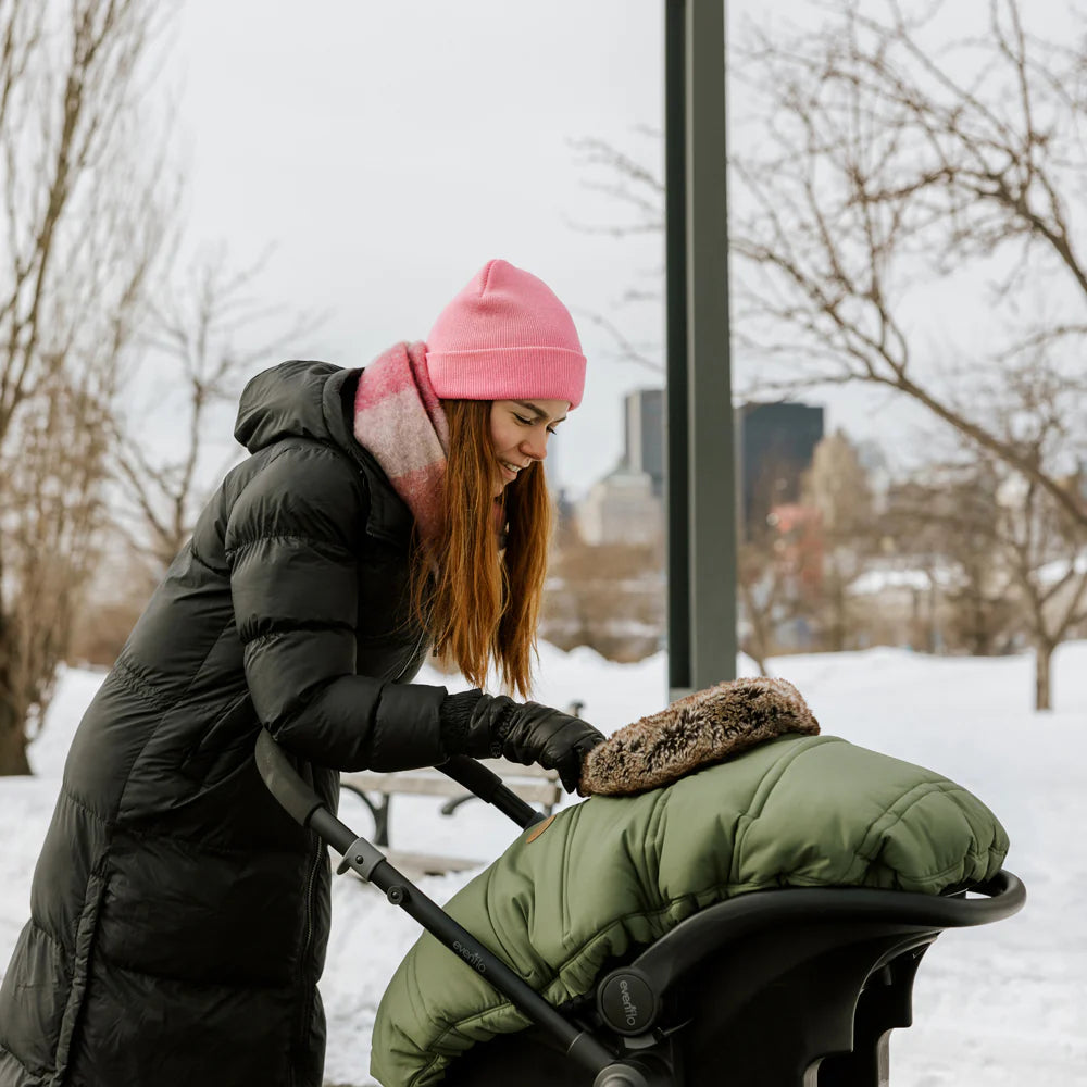 Housse d'Hiver Doux 2-en-1 pour Siège d'Auto, Olive Loup