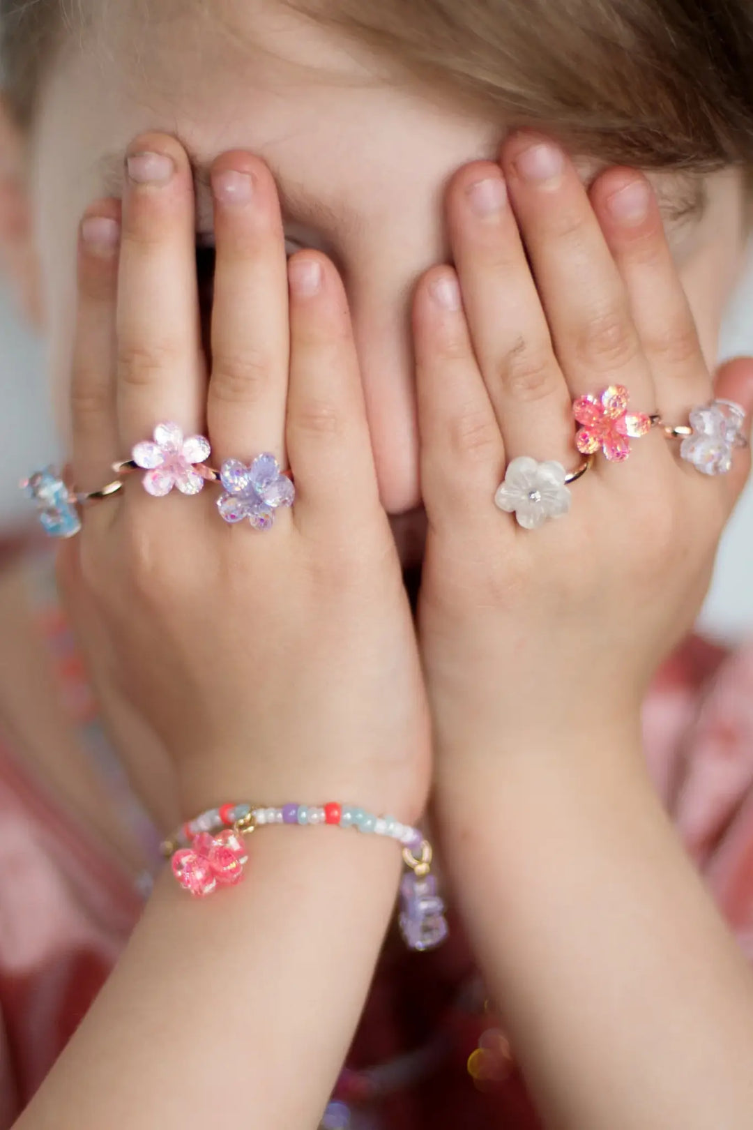 Set Of 5 Rings, Shimmer Flowers