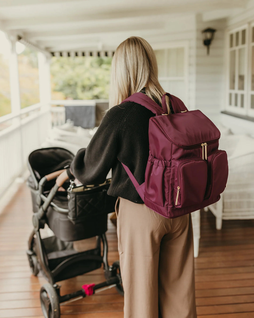 OiOi - Nylon Nappy Backpack, Mulberry and Gold