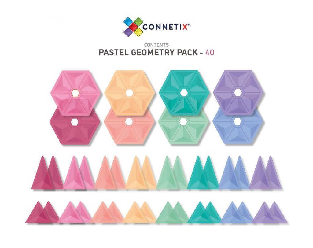 Connetix - Jeu de Construction avec Tuiles Magnétiques, Ensemble Géométrique Pastel de 40 Pièces