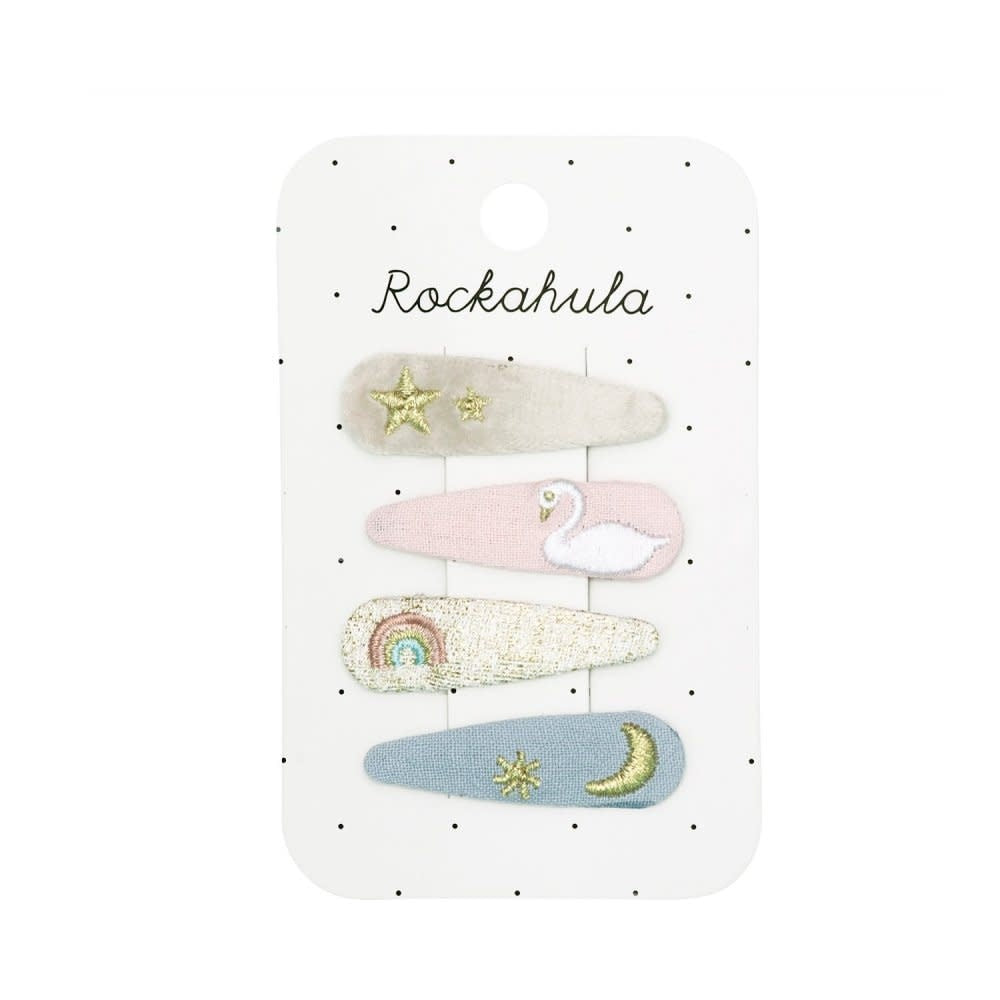 Rockahula Kids - Paquet de 4 Barrettes en Tissu, Enchanté Broderie