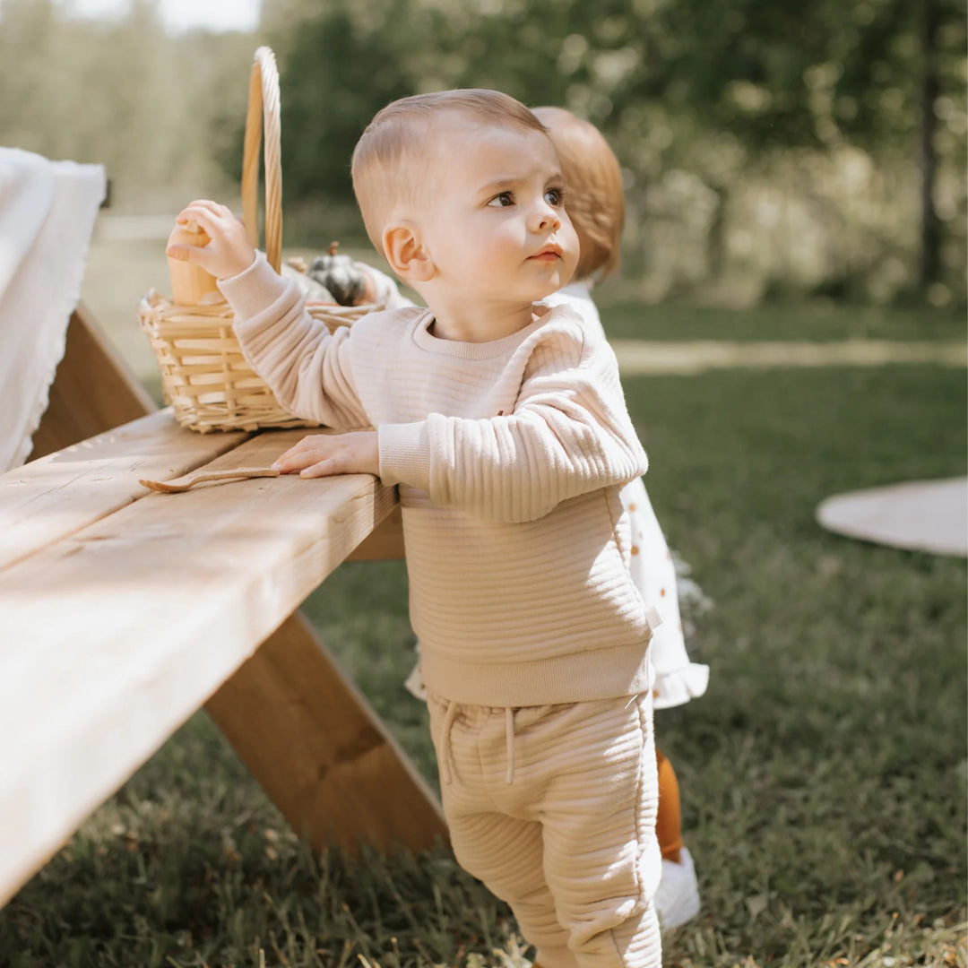 Petit Lem - Quilted Organic Cotton Sweater and Pants, Sand Pumpkin