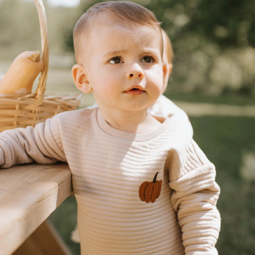 Petit Lem - Quilted Organic Cotton Sweater and Pants, Sand Pumpkin