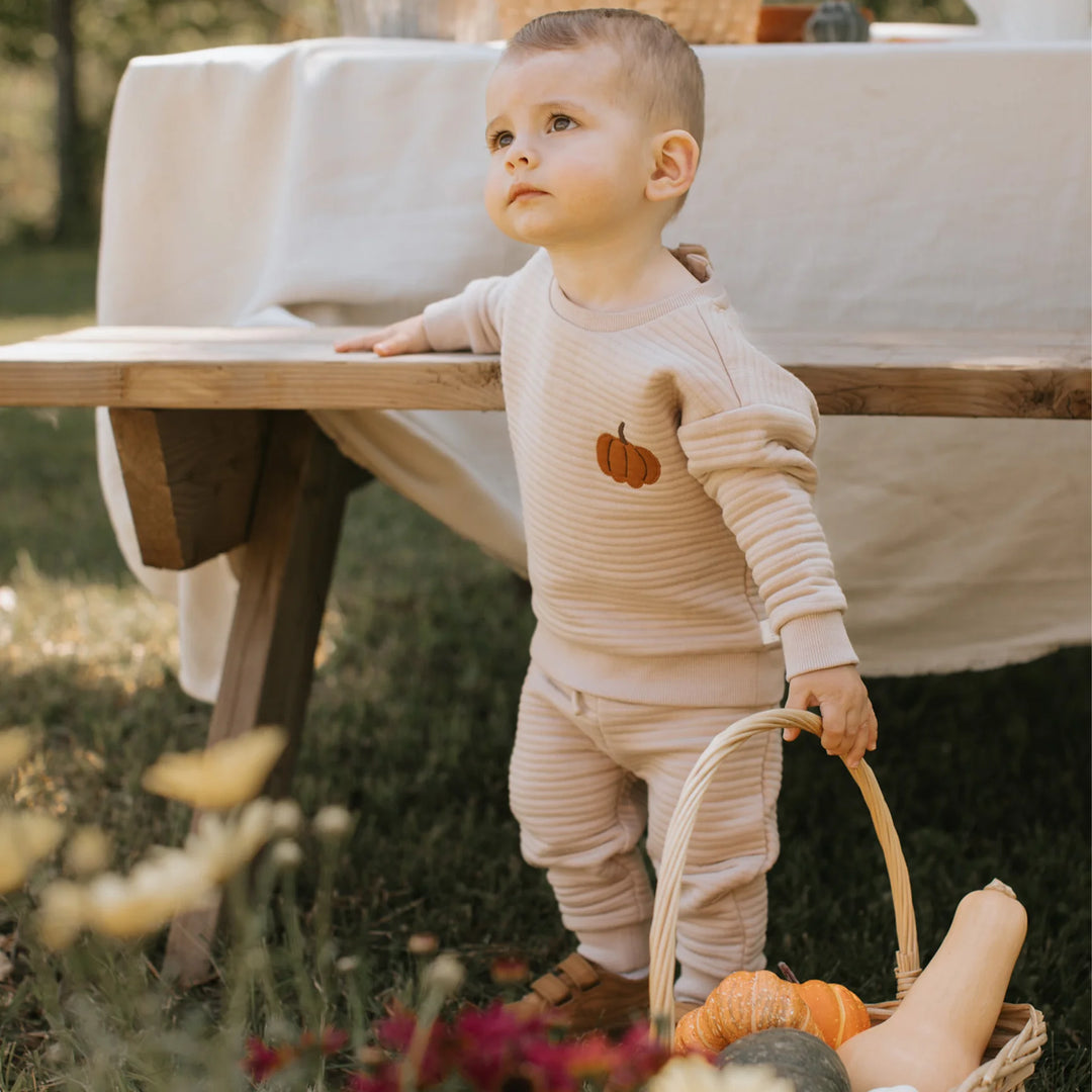 Petit Lem - Quilted Organic Cotton Sweater and Pants, Sand Pumpkin