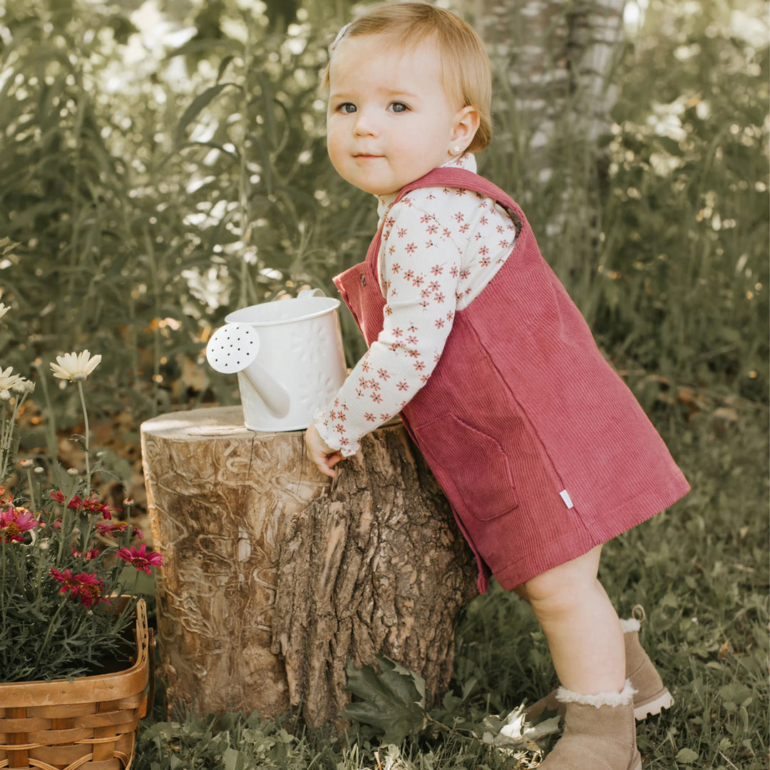 Petit Lem - Corduroy Pinafore Dress and Onesie Set, Raspberries