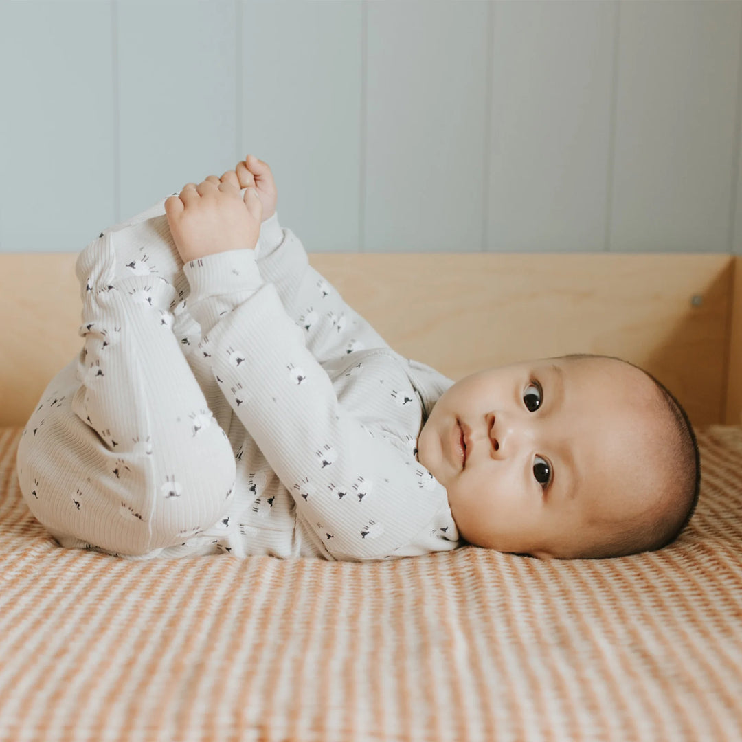 Petit Lem - Pyjama à Pattes en Coton Biologique Côtelé, Moutons Duveteux