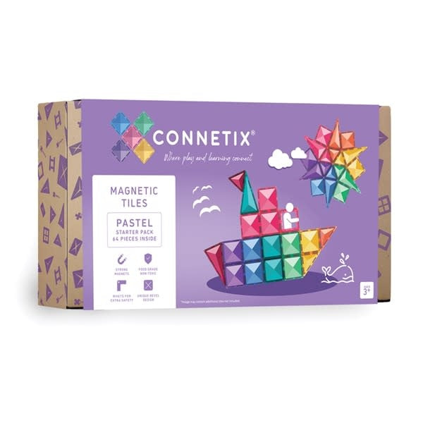 Connetix - Building Set with Magnetic Tiles, 64 Pieces Pastel Starter Pack