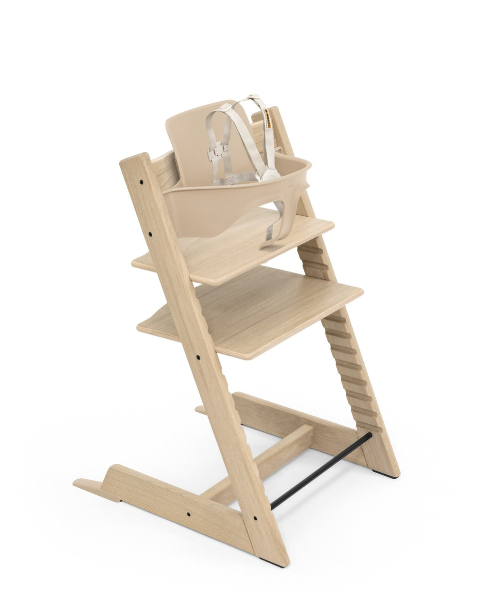 Stokke Tripp Trapp - Ensemble Chaise Haute 2 avec Coussin et Plateau, Chêne Naturel Bleu Nordique