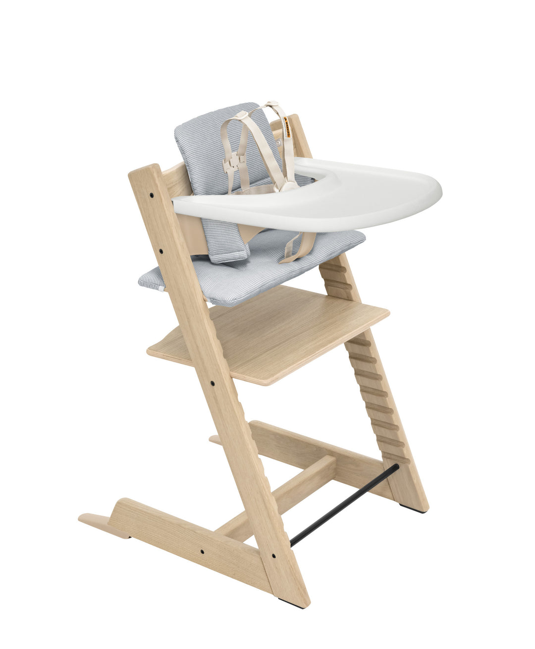 Stokke Tripp Trapp - Ensemble Chaise Haute 2 avec Coussin et Plateau, Chêne Naturel Bleu Nordique