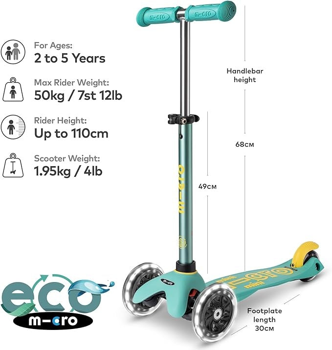 Trottinette Mini Micro Deluxe Eco à DEL, Menthe