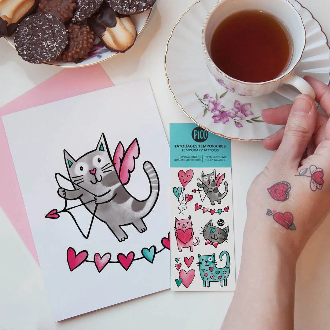 Greeting Card With Temporary Tattoos, Cats in Love