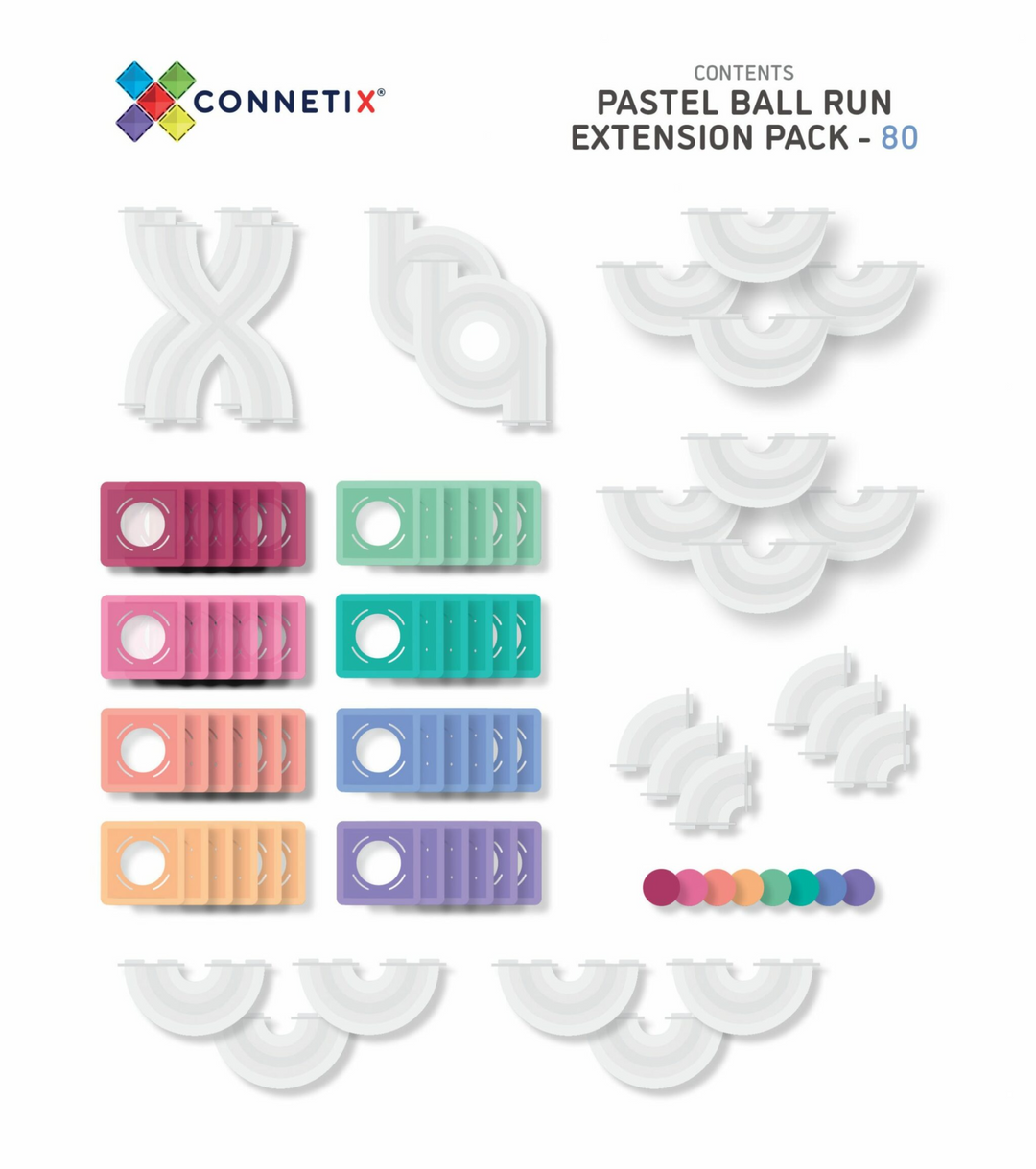 Connetix - Building Set with Magnetic Tiles, 80 Pieces Pastel Expansion Pack