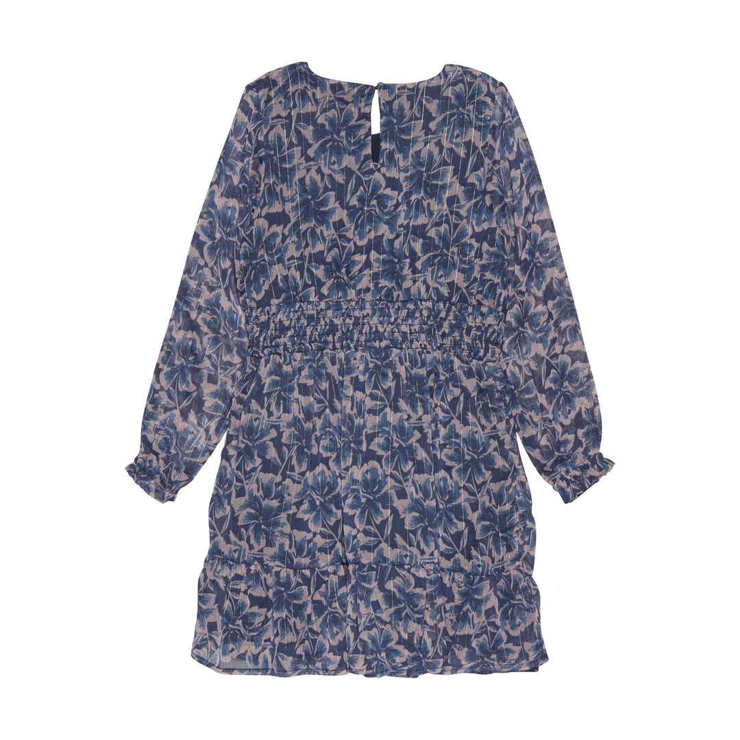 Creamie - Long Sleeve Flowers Dress, Indigo Blue