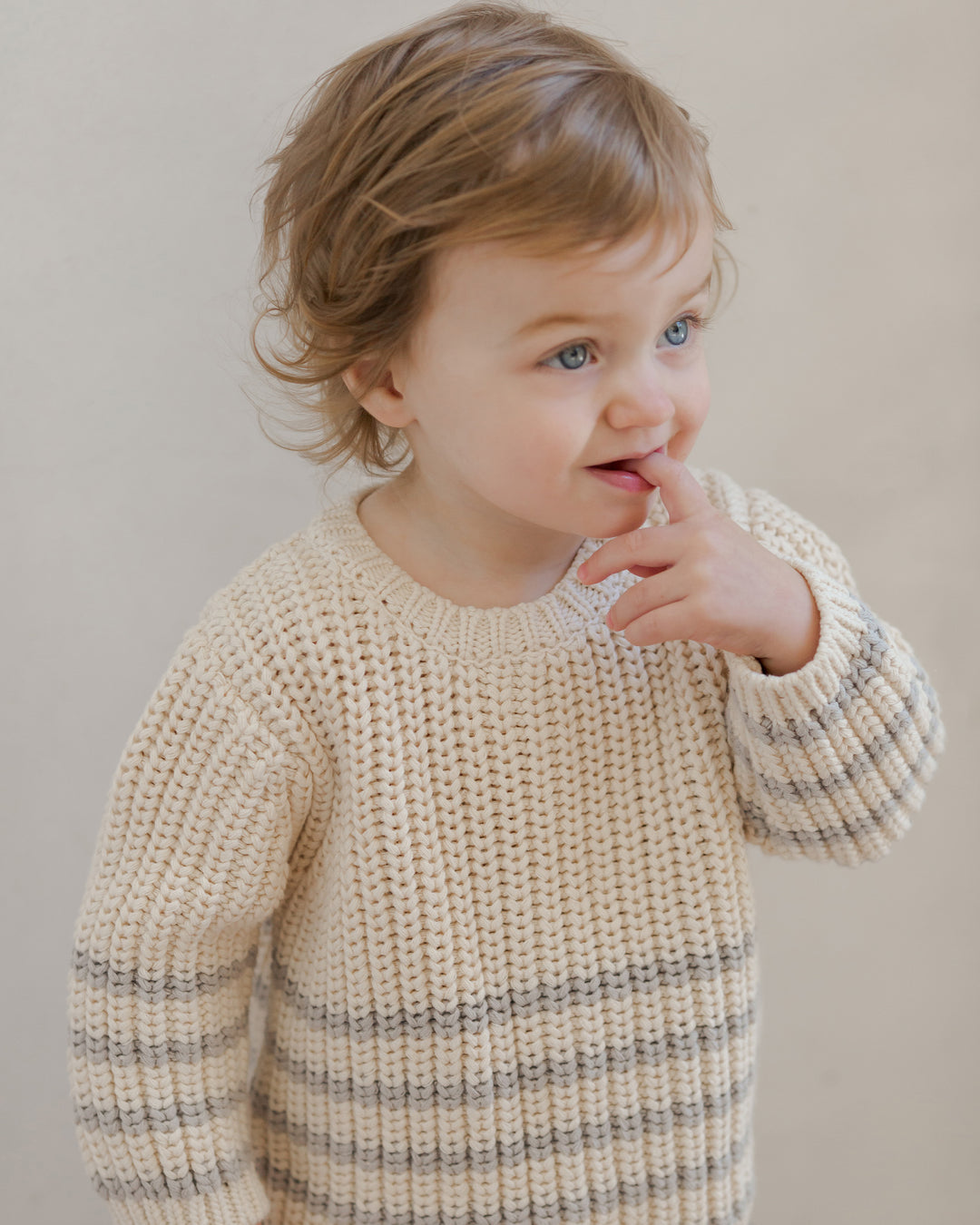 Quincy Mae - Rex Knitted Sweater, Fog Stripe