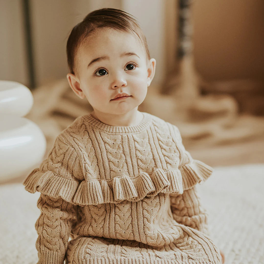 Petit Lem - Ensemble Robe en Tricot et Collants, Taupe Pâle