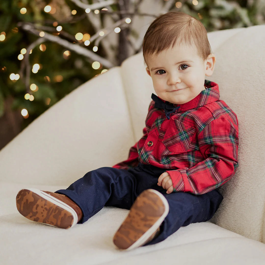 Petit Lem - Bodysuit, Bow Tie and Pants Set, Tartan