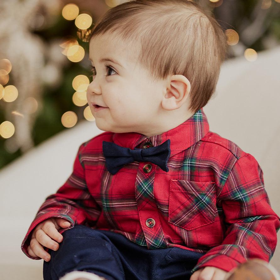 Petit Lem - Bodysuit, Bow Tie and Pants Set, Tartan