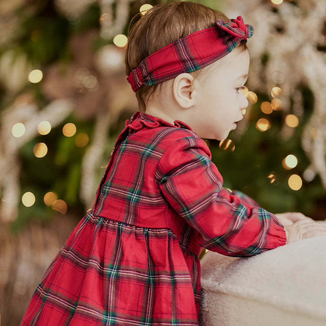 Ruffle Dress, Headband And Tights Set, Tartan