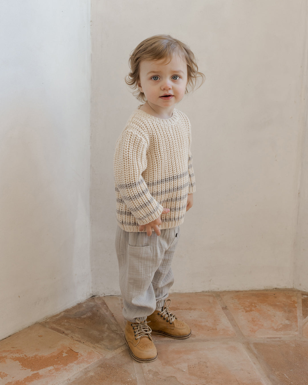 Quincy Mae - Rex Knitted Sweater, Fog Stripe