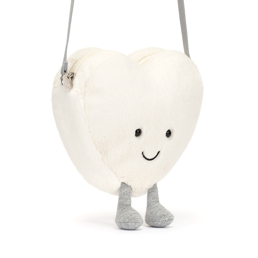 Sac en Peluche, Coeur Crème 7"