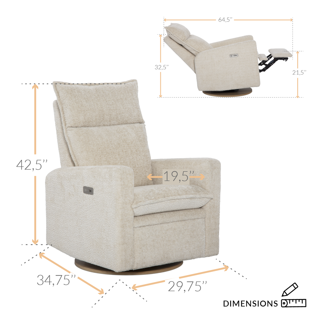 Arya Motorized Reclining Swivel Armchair, Sheep Cream