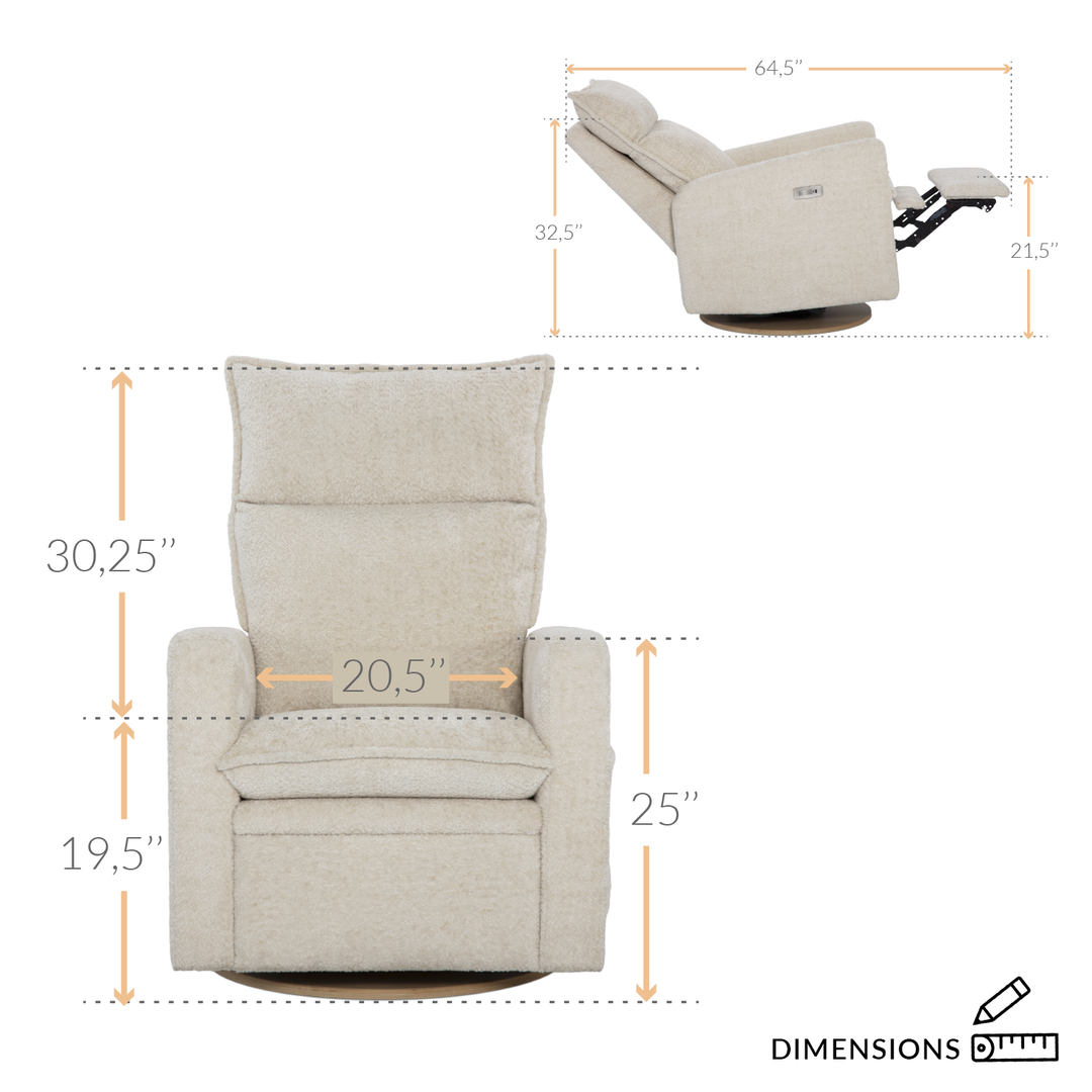 Arya Motorized Reclining Swivel Armchair, Sheep Cream