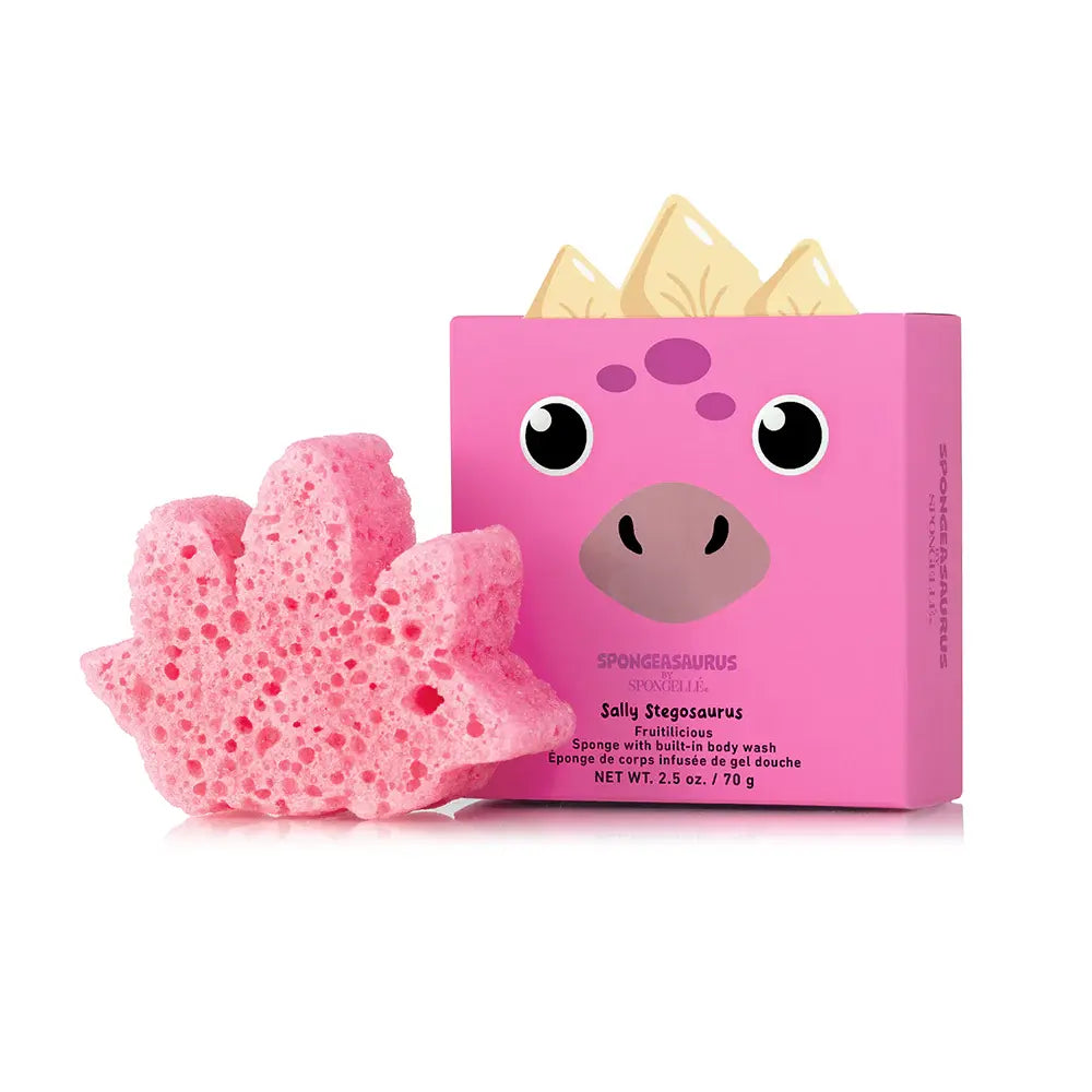 Spongellé - Éponge de Corps Infusée de Gel Douche, Sally le Stégosaure