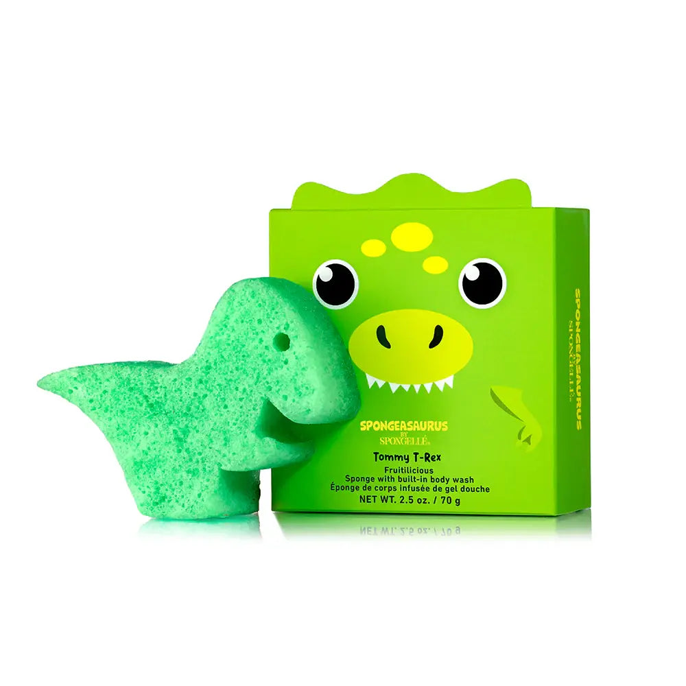 Spongellé - Éponge de Corps Infusée de Gel Douche, Tommy le T-Rex